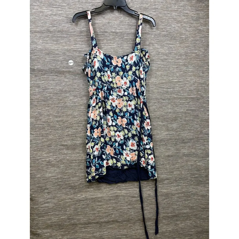 Gap Tank Dress Girls Size L Black Floral Drawstring Waist With Pockets